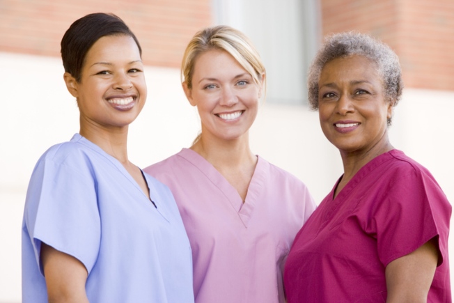 Three nurses at The Calonial Oaks Skilled Nursing and Rehabilitation in Bossier City